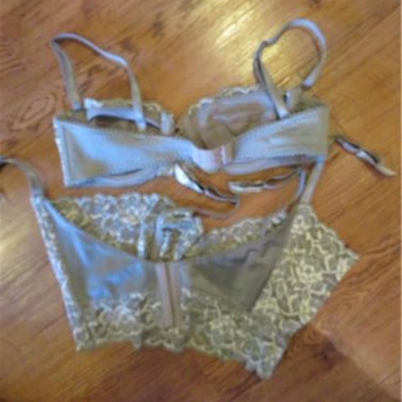 LOU GOLD OLIVE GREEN BRA & GARTER SET SIZE 34C - Picture 5 of 6